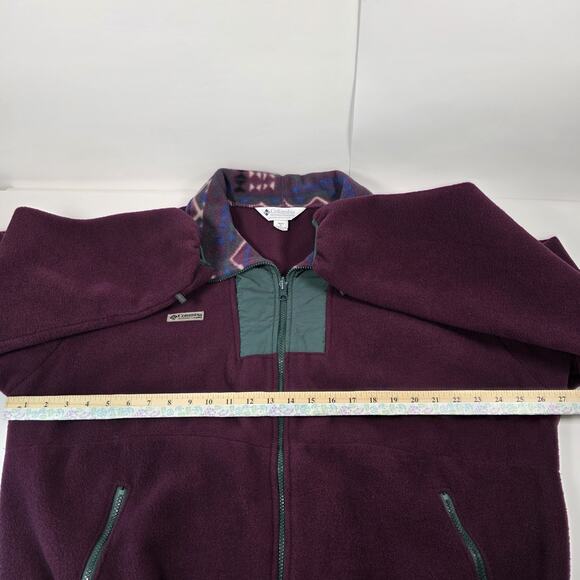 Vintage Columbia Jacket Mens XL Burgundy/Green Aztec Fleece Full Zip Made in USA - Picture 10 of 11